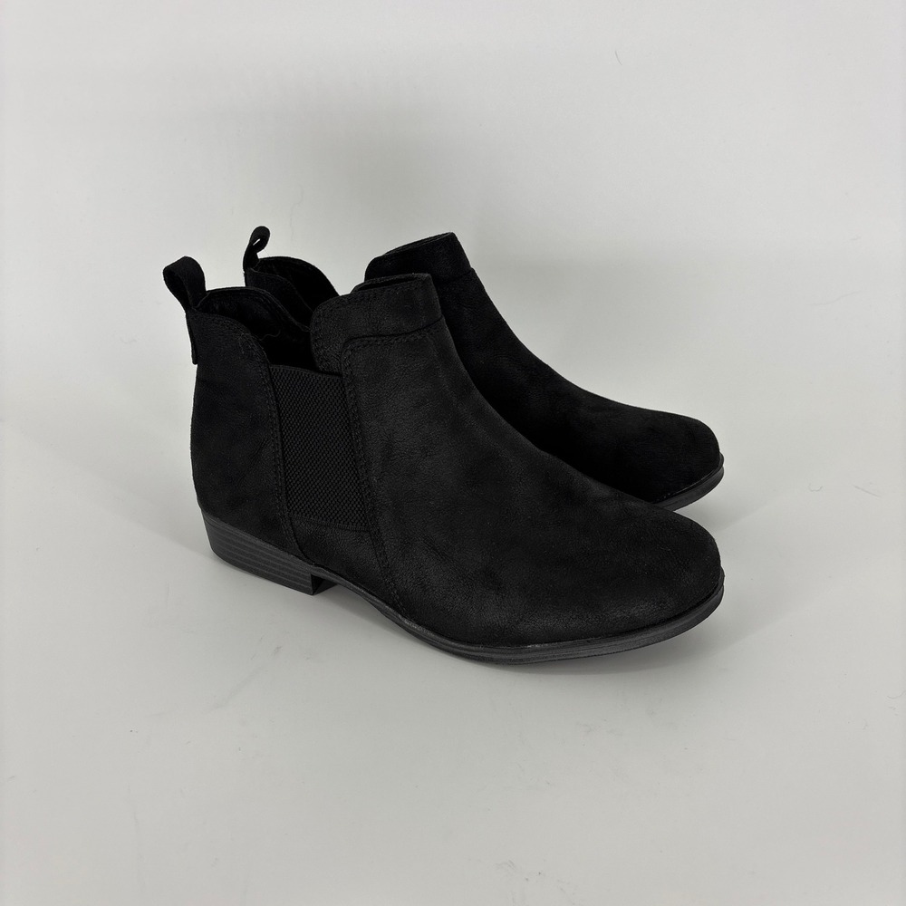 Mia Little Flynn Ankle Boots Black Kids Size 5 Faux Suede Side Zip Low Heel